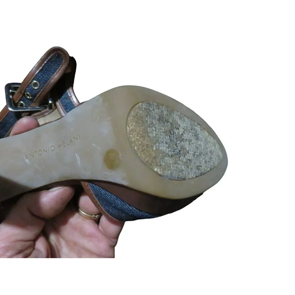 Antonio Melani Joey Denim & Italian Leather Embellished Rhinestone Heel Tips siz